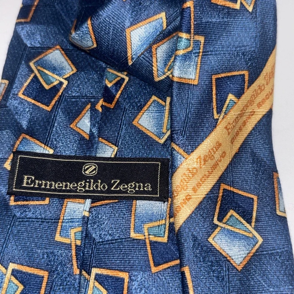 Ermengildo Zegna Exclusive Design‎ Men's silk necktie Blue geometric 58